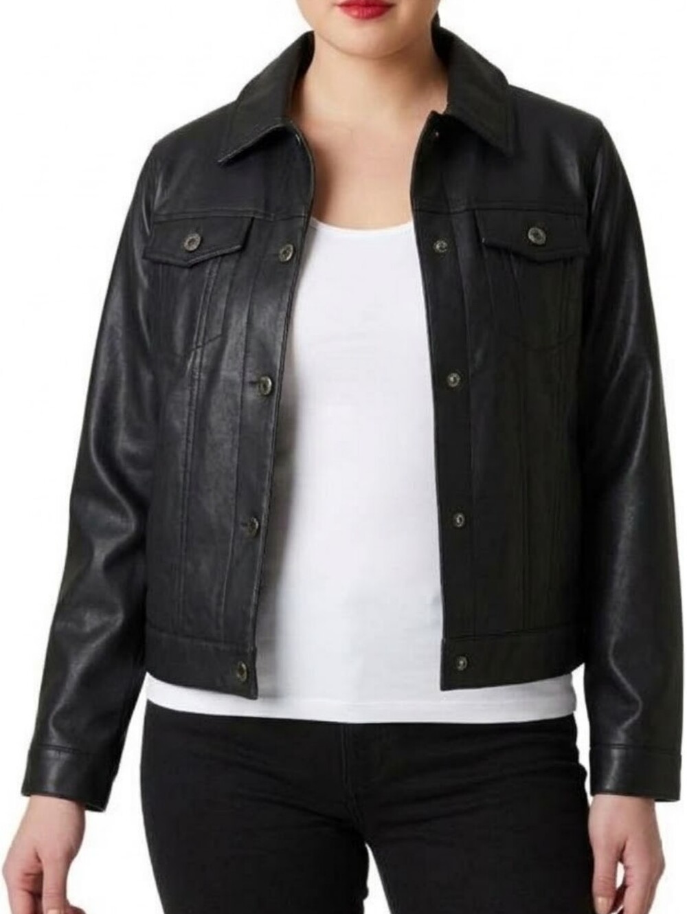 NWT Sanctuary Black Faux Leather Trucker Jacket XL
